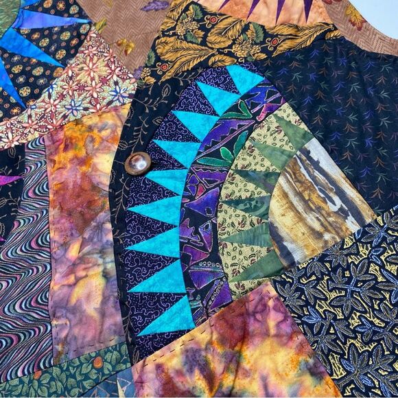 Hand Crafted Patchwork Tie-Dye Floral Print Bohemian One Button Vest Sz L/XL - Picture 13 of 16